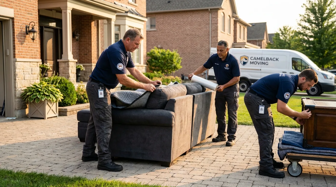 Large estate moving crew wrapping furniture in La Mirada, CA